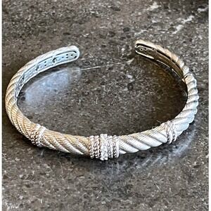 Judith Ripka Sterling Silver 925‎ CZ Rope Cable Cuff Hinge Bracelet 27g
